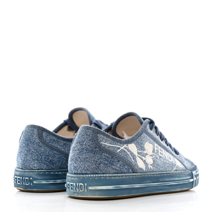 Fendi Denim Logo Rose Embroidered Womens Domino Low Top Sneakers 40 Denim White 4 of 8