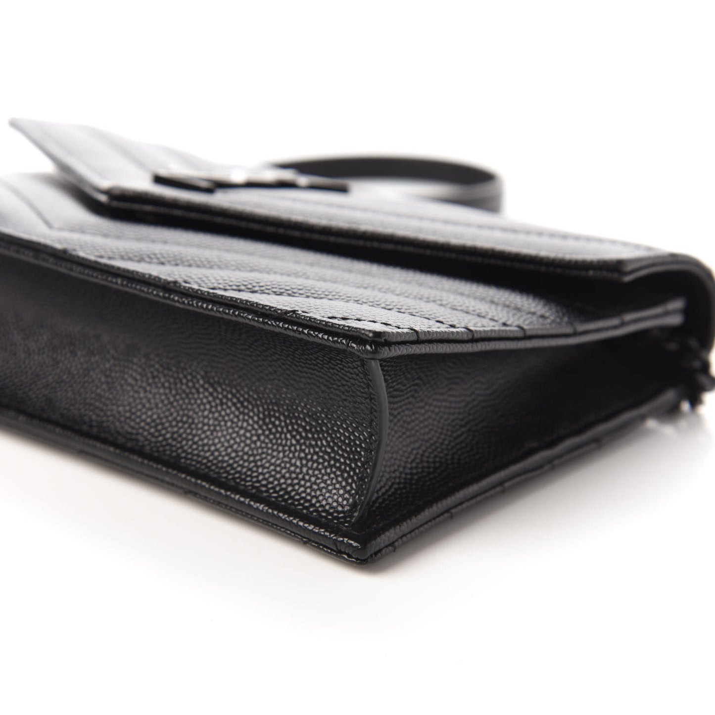 Grain De Poudre Matelasse Chevron Monogram Envelope Chain Wallet Black