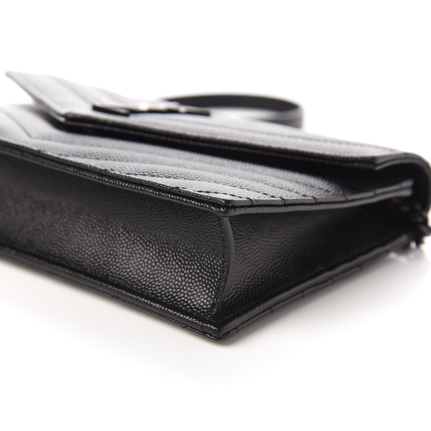 Saint Laurent Grain De Poudre Matelasse Chevron Monogram Envelope Chain Wallet Black 7 of 10