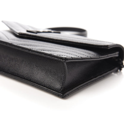 Saint Laurent Grain De Poudre Matelasse Chevron Monogram Envelope Chain Wallet Black 7 of 10