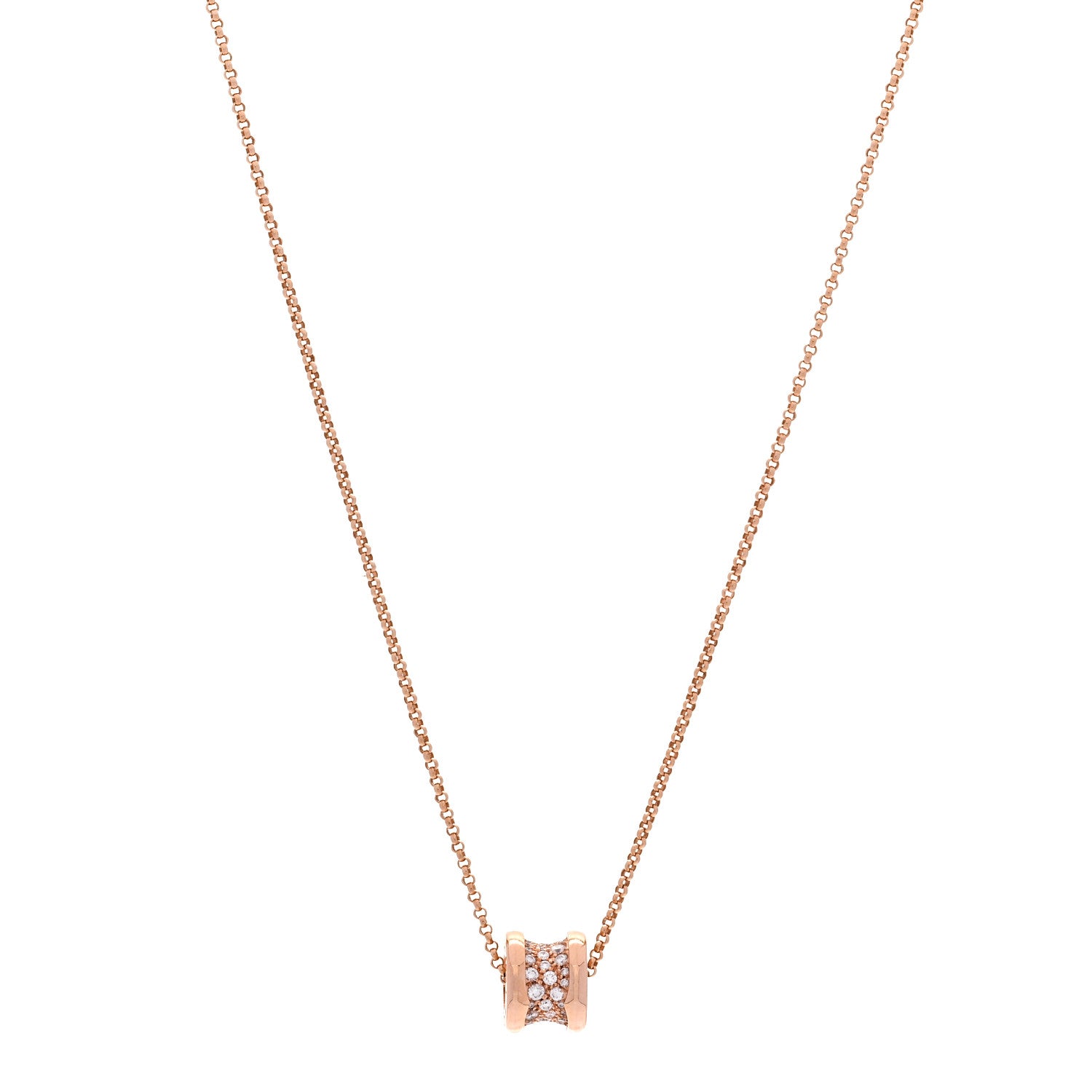 Bulgari 18K Rose Gold Diamond Small B.Zero1 Pave Pendant Necklace 1 of 5
