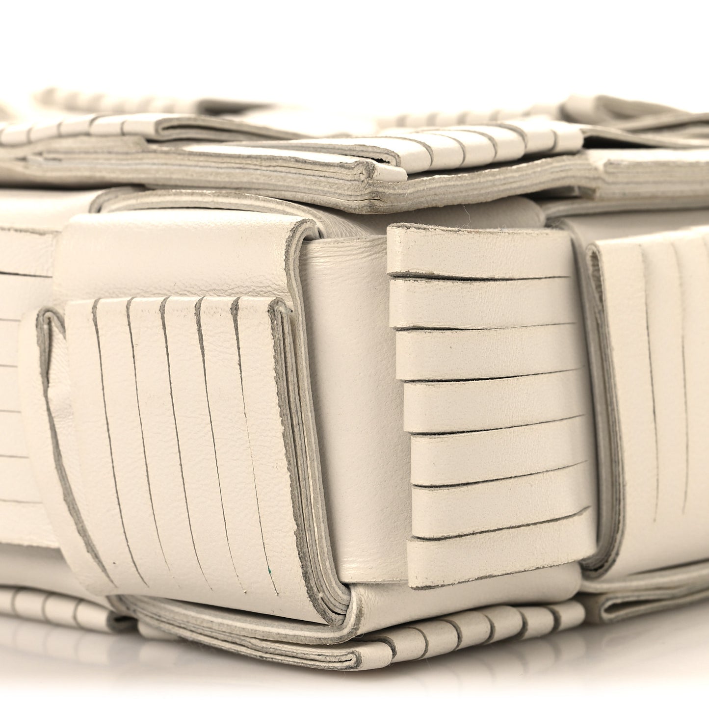 Nappa Maxi Intrecciato Fringed Cassette Crossbody Bag White