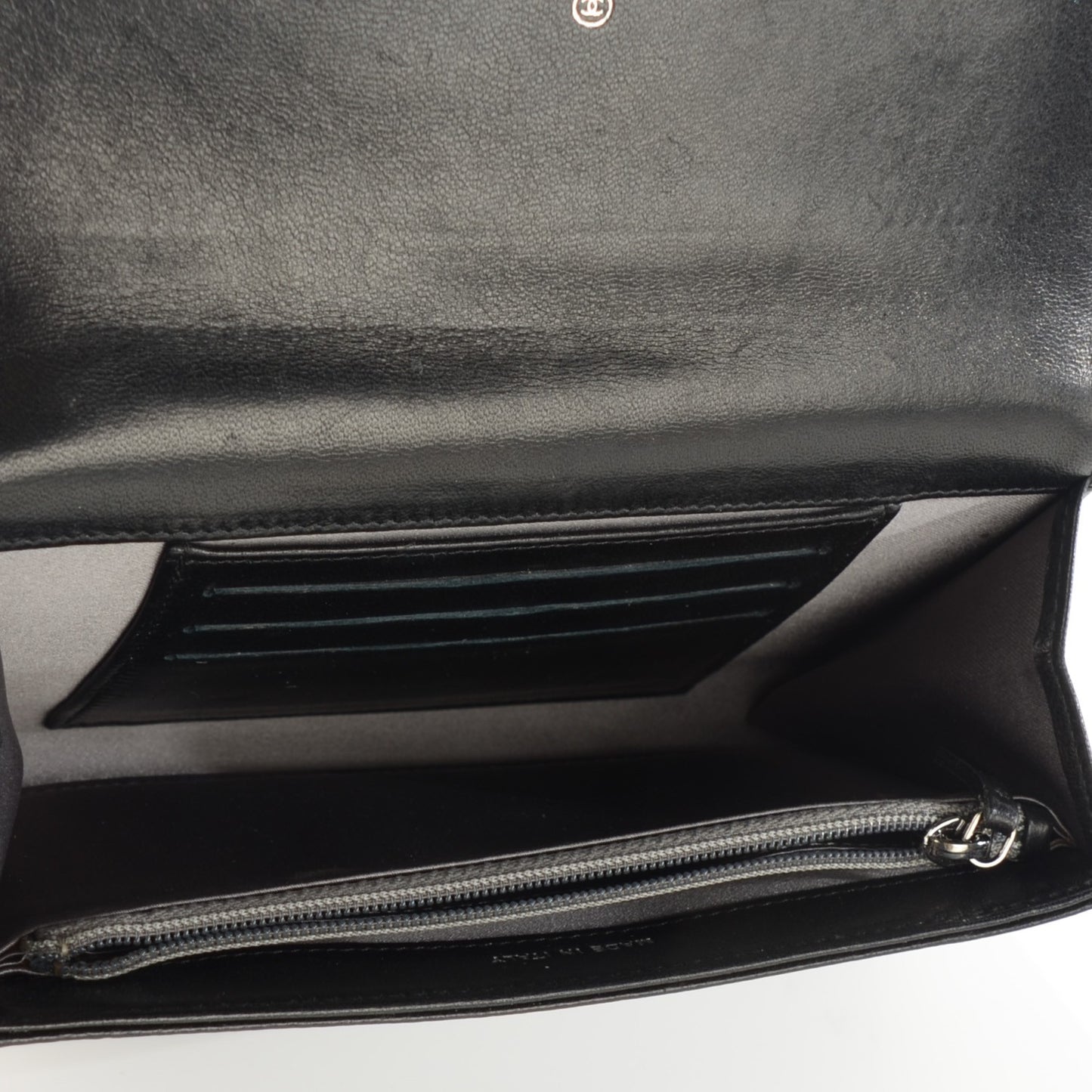 Lambskin Embossed Camellia Embossed Flap Wallet Black