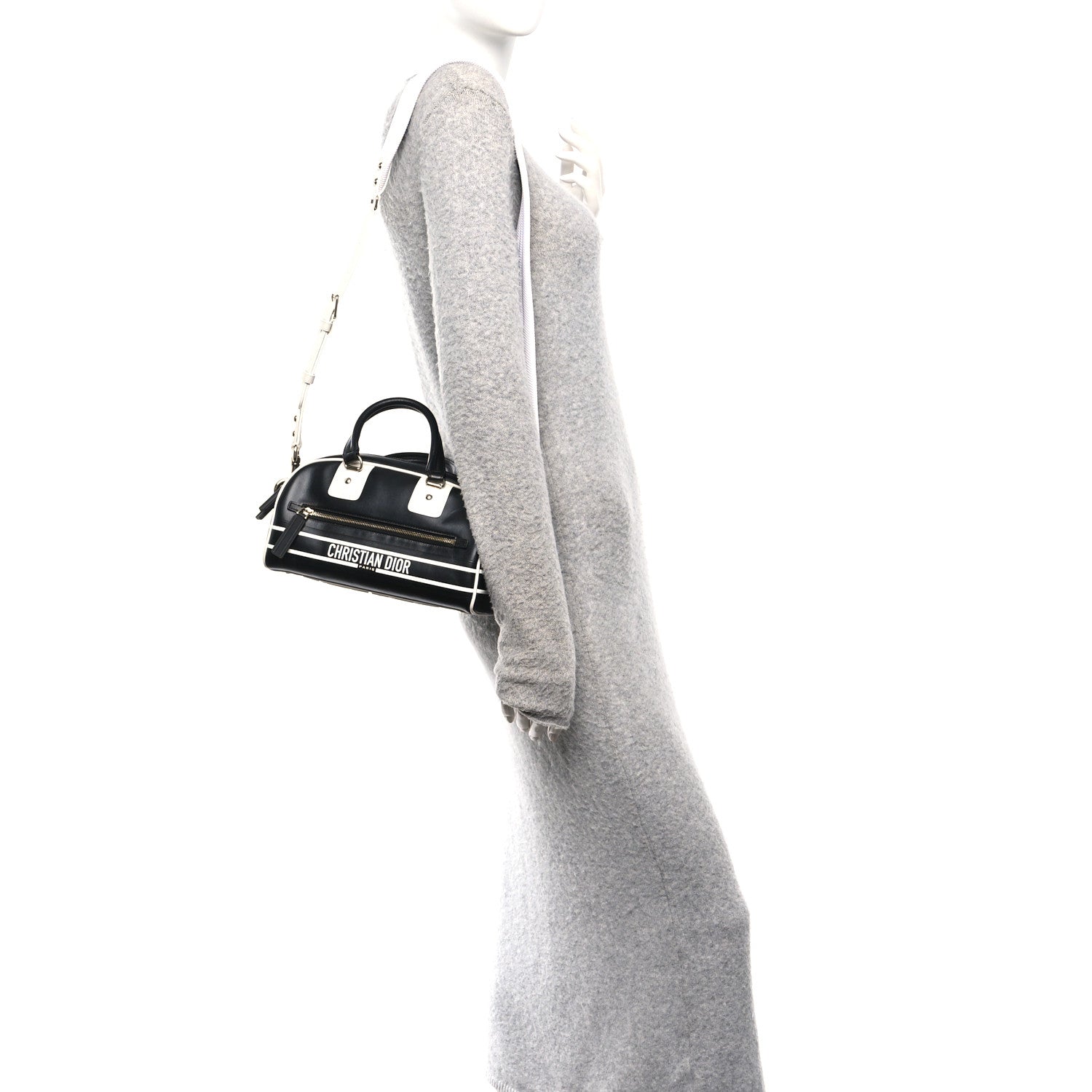 Christian Dior Calfskin Small Dior Vibe Zip Bowling Bag Black