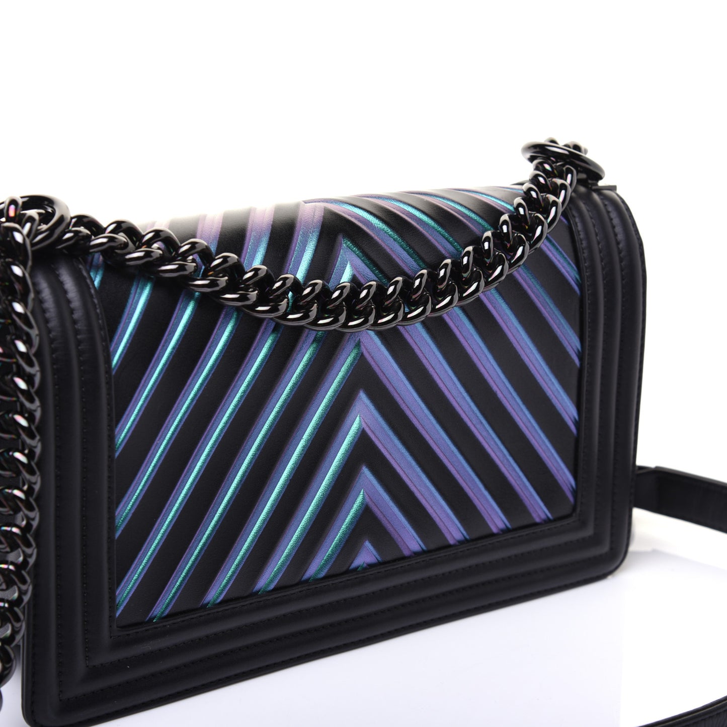 Calfskin Painted Chevron Embossed Medium Boy Flap Black