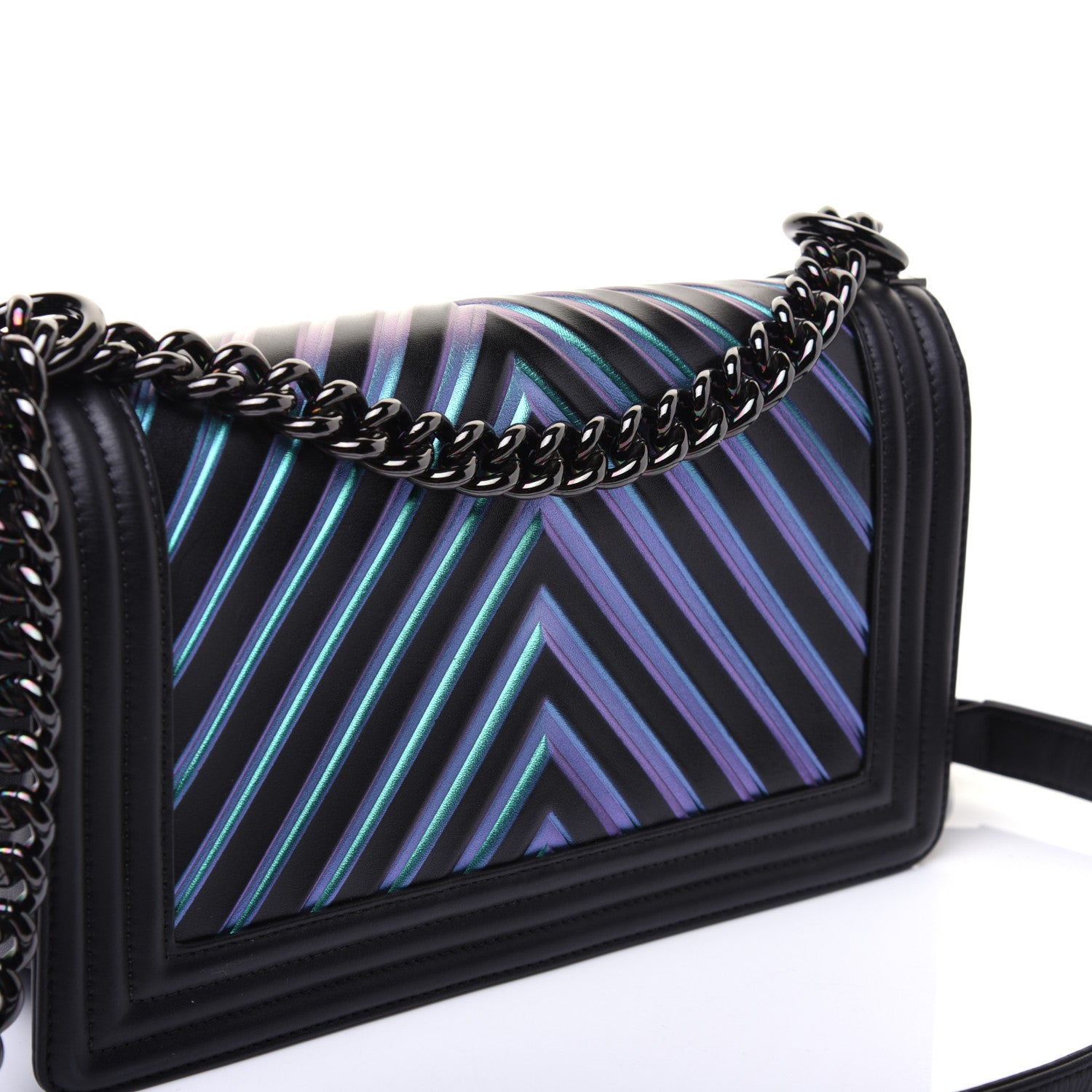 Chanel Calfskin Painted Chevron Embossed Medium Boy Flap Black 21 of 24