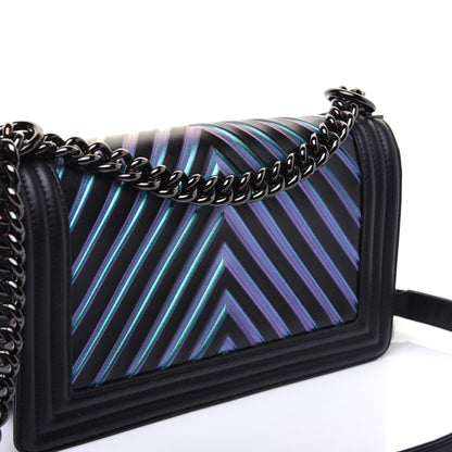 Chanel Calfskin Painted Chevron Embossed Medium Boy Flap Black 21 of 24