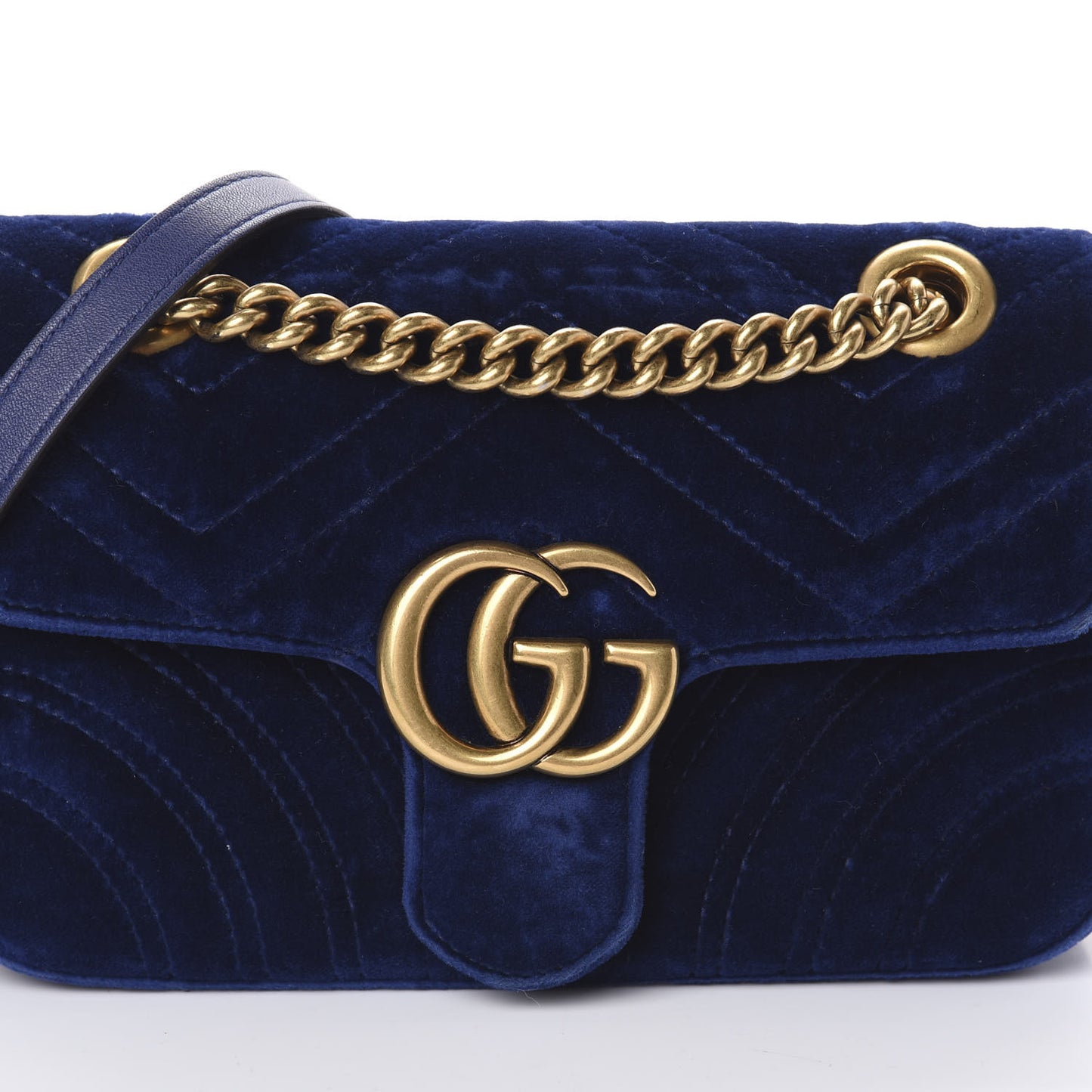 Velvet Matelasse Mini GG Marmont Shoulder Bag Cobalt Blue