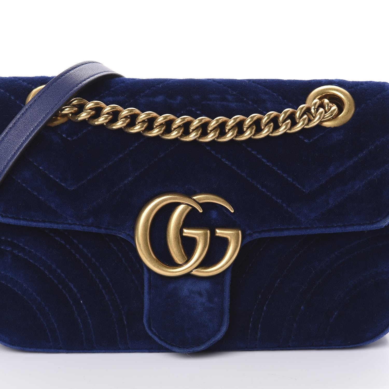 Gucci Velvet Matelasse Mini GG Marmont Shoulder Bag Cobalt Blue 7 of 9