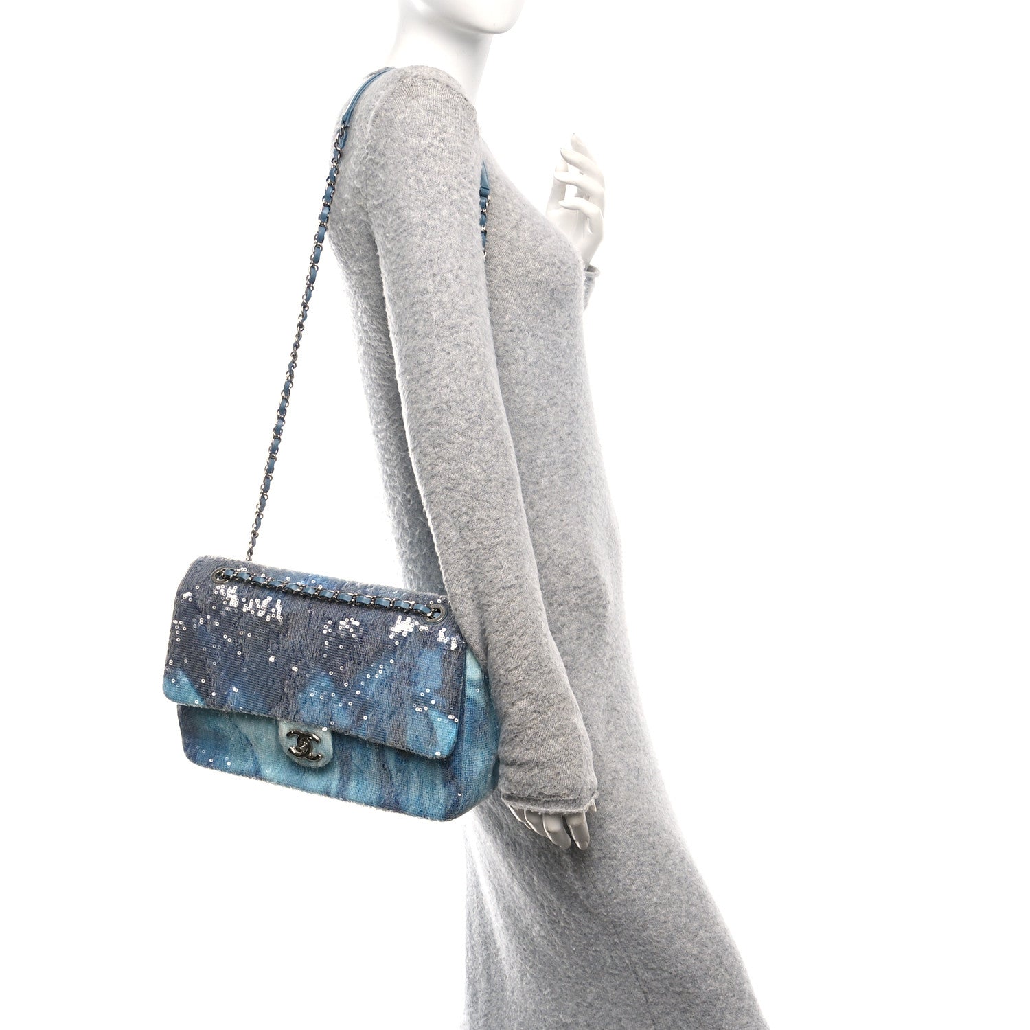 Chanel Sequin Large Waterfall Flap Light Blue 2 of 10