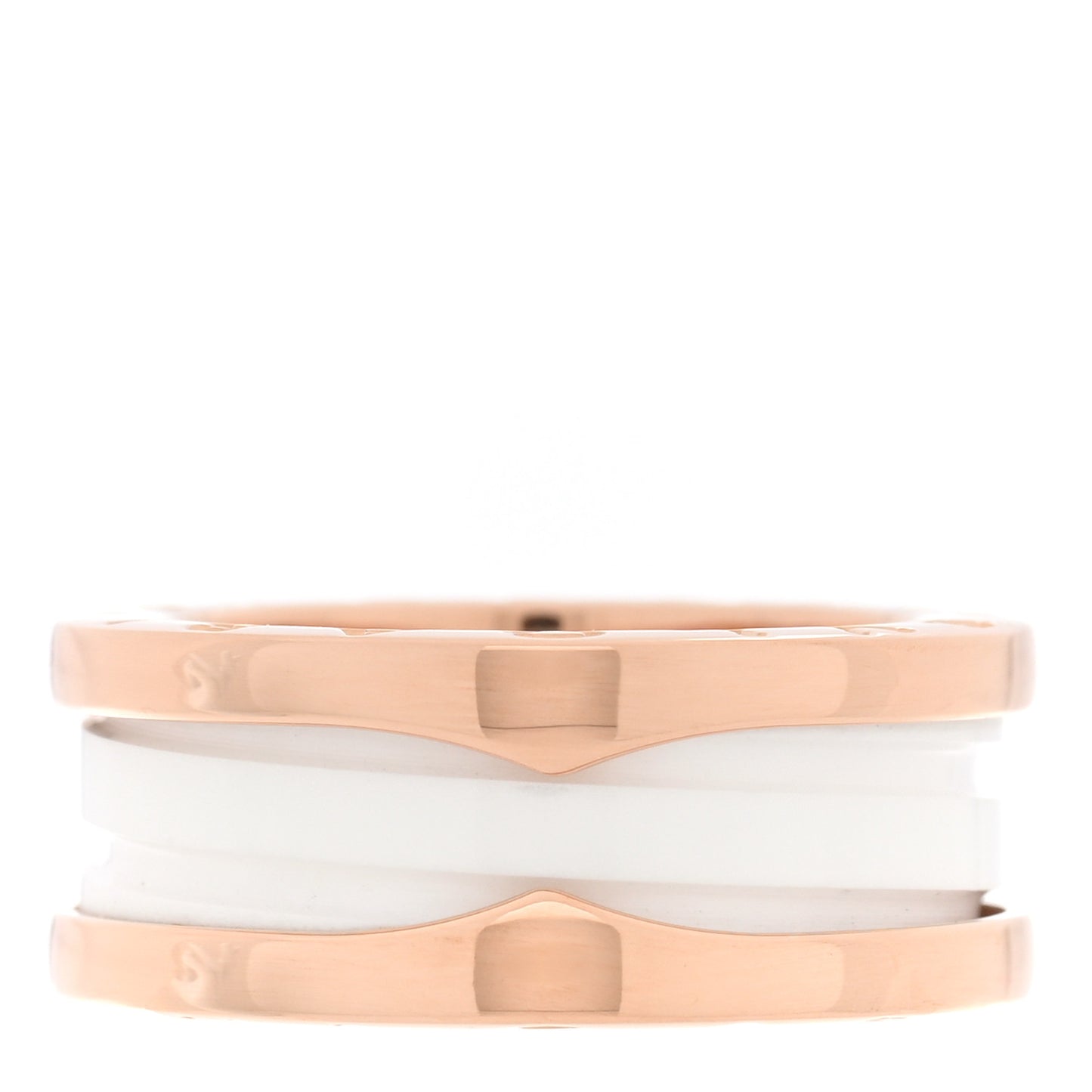 18K Rose Gold White Ceramic B.Zero1 Two-Band Ring 49 5