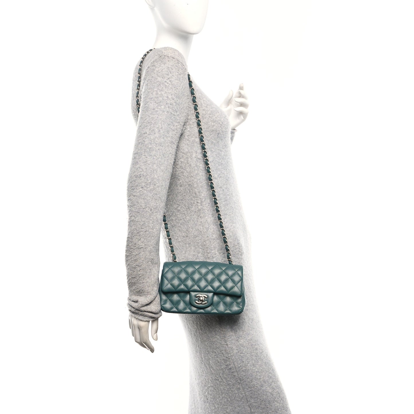 Caviar Quilted Mini Rectangular Flap Dark Green