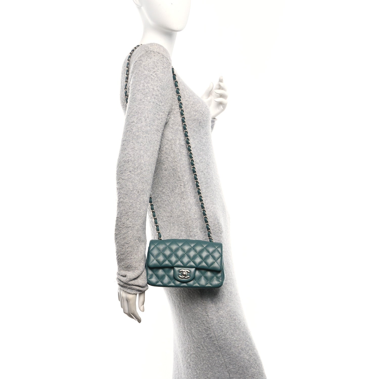Chanel Caviar Quilted Mini Rectangular Flap Dark Green 2 of 10