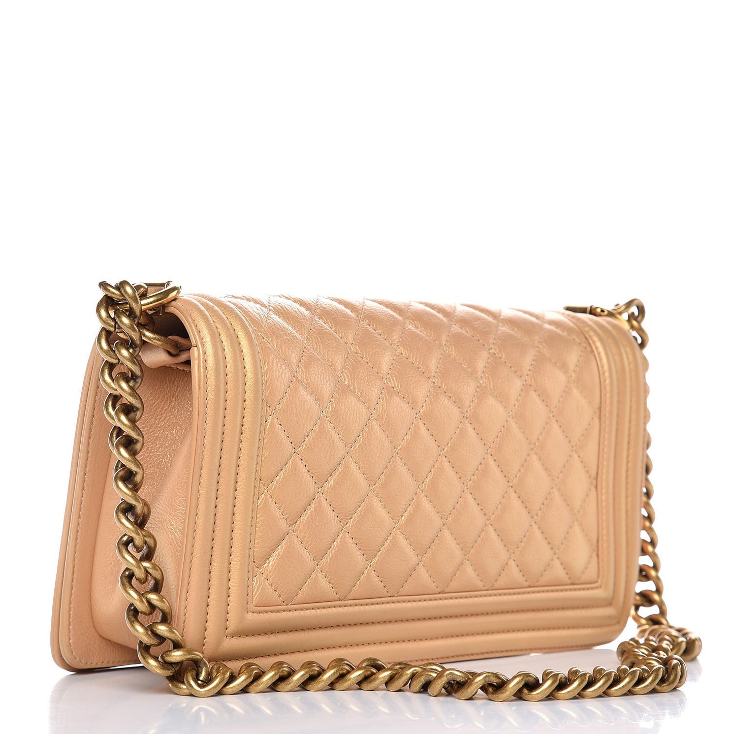 Metallic Calfskin Quilted Medium Boy Flap Gold