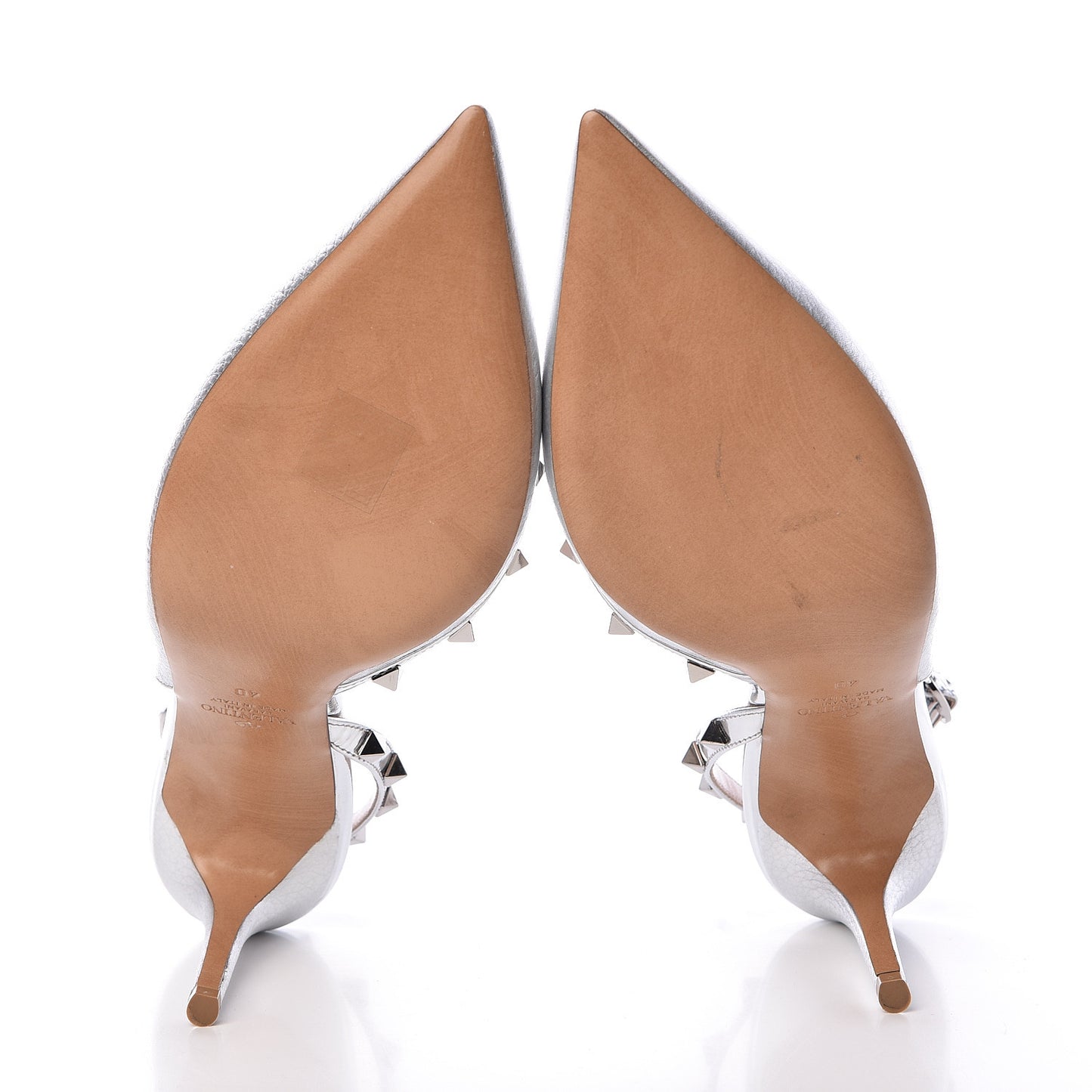 Metallic Pebbled Calfskin Rockstud Half D'Orsay Slingback 85mm Pumps 40 Silver