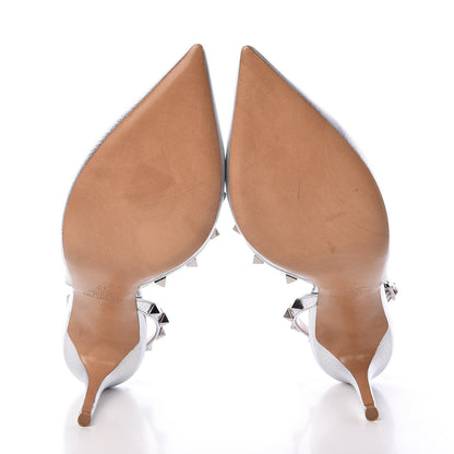 Valentino Garavani Metallic Pebbled Calfskin Rockstud Half D'Orsay Slingback 85mm Pumps 40 Silver 5 of 10