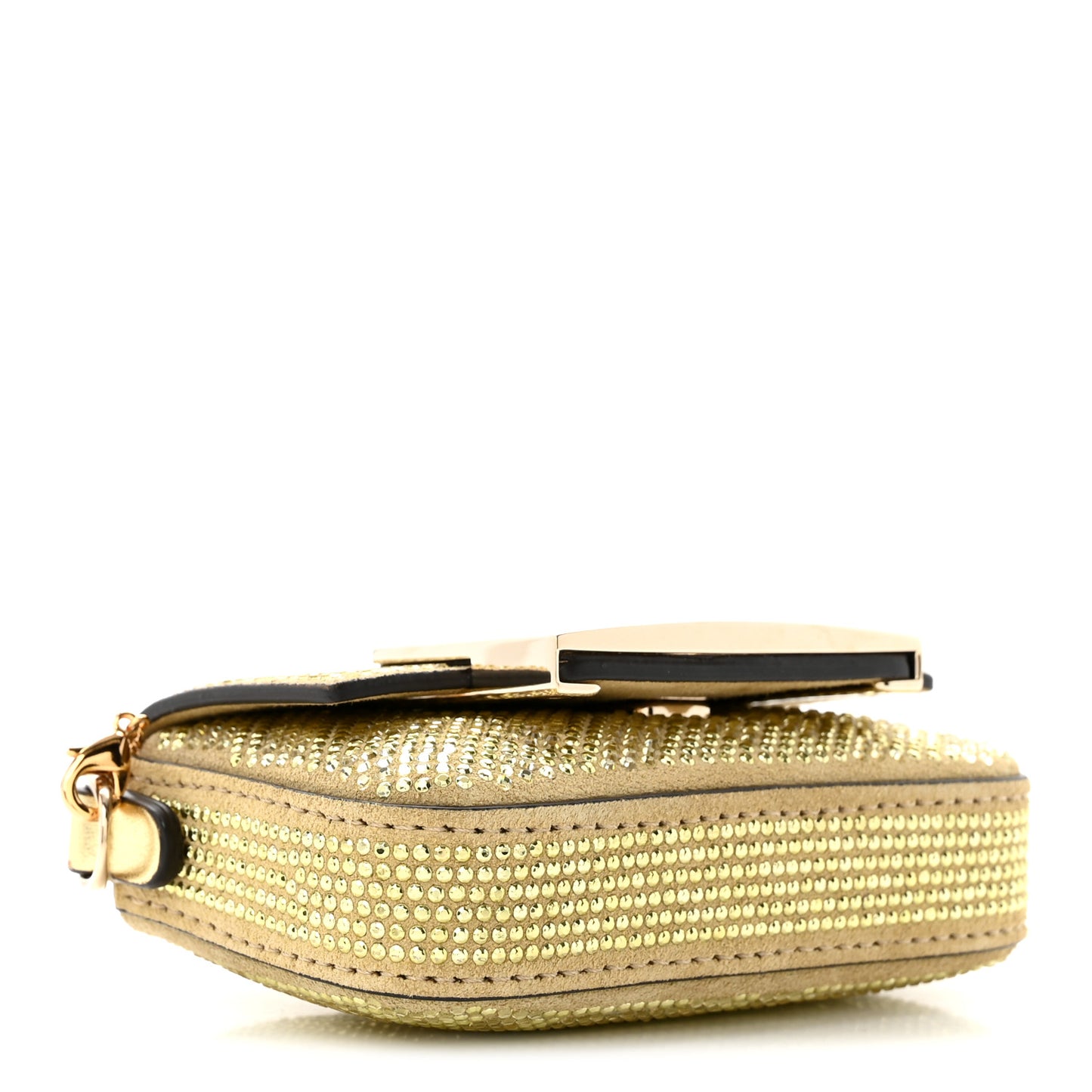 Crystal Vitello Laminato FF Nano Maxi Buckle Baguette Charm Light Gold