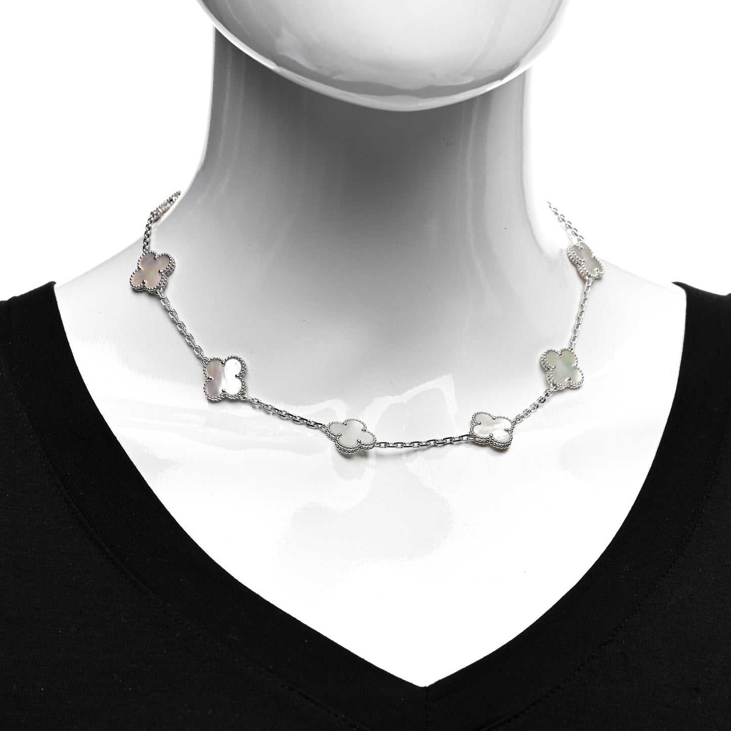 18K White Gold Mother of Pearl 10 Motifs Vintage Alhambra Necklace