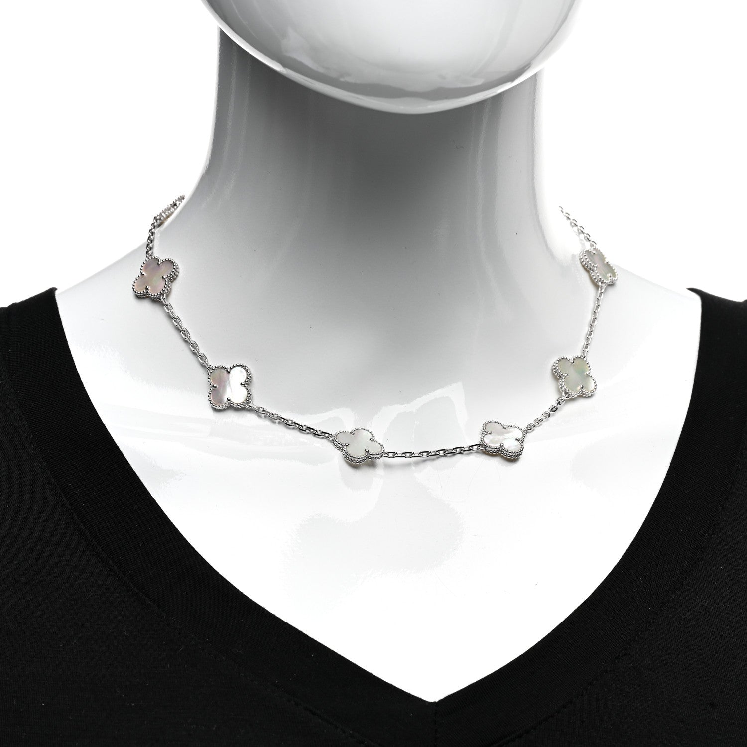 Van Cleef & Arpels 18K White Gold Mother of Pearl 10 Motifs Vintage Alhambra Necklace 2 of 6