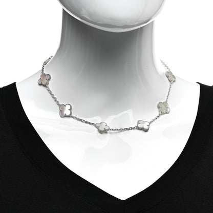 Van Cleef & Arpels 18K White Gold Mother of Pearl 10 Motifs Vintage Alhambra Necklace 2 of 6