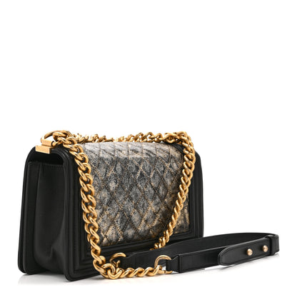 Chanel Metallic Crumpled Goatskin Medium Boy Flap Black Gold 3 of 10
