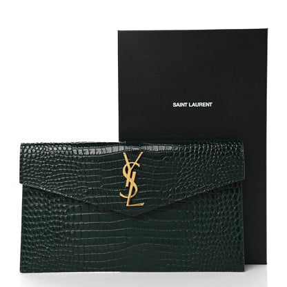 Saint Laurent Calfskin Crocodile Embossed Uptown Monogram Pouch Mint 9 of 9