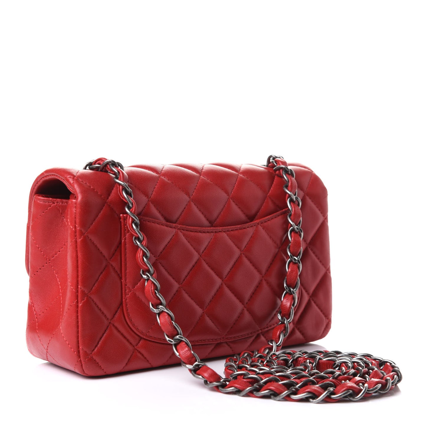 Lambskin Quilted Mini Rectangular Flap Red
