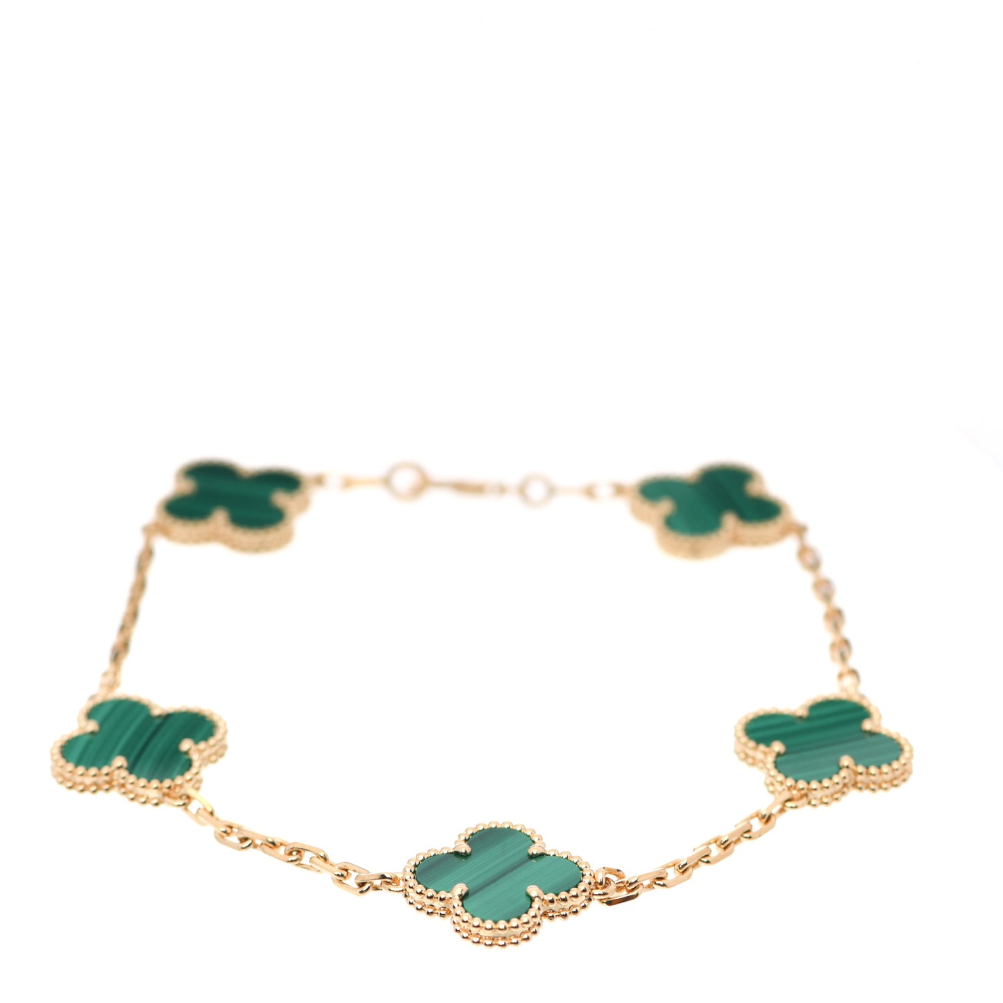 18K Yellow Gold Malachite 5 Motifs Vintage Alhambra Bracelet