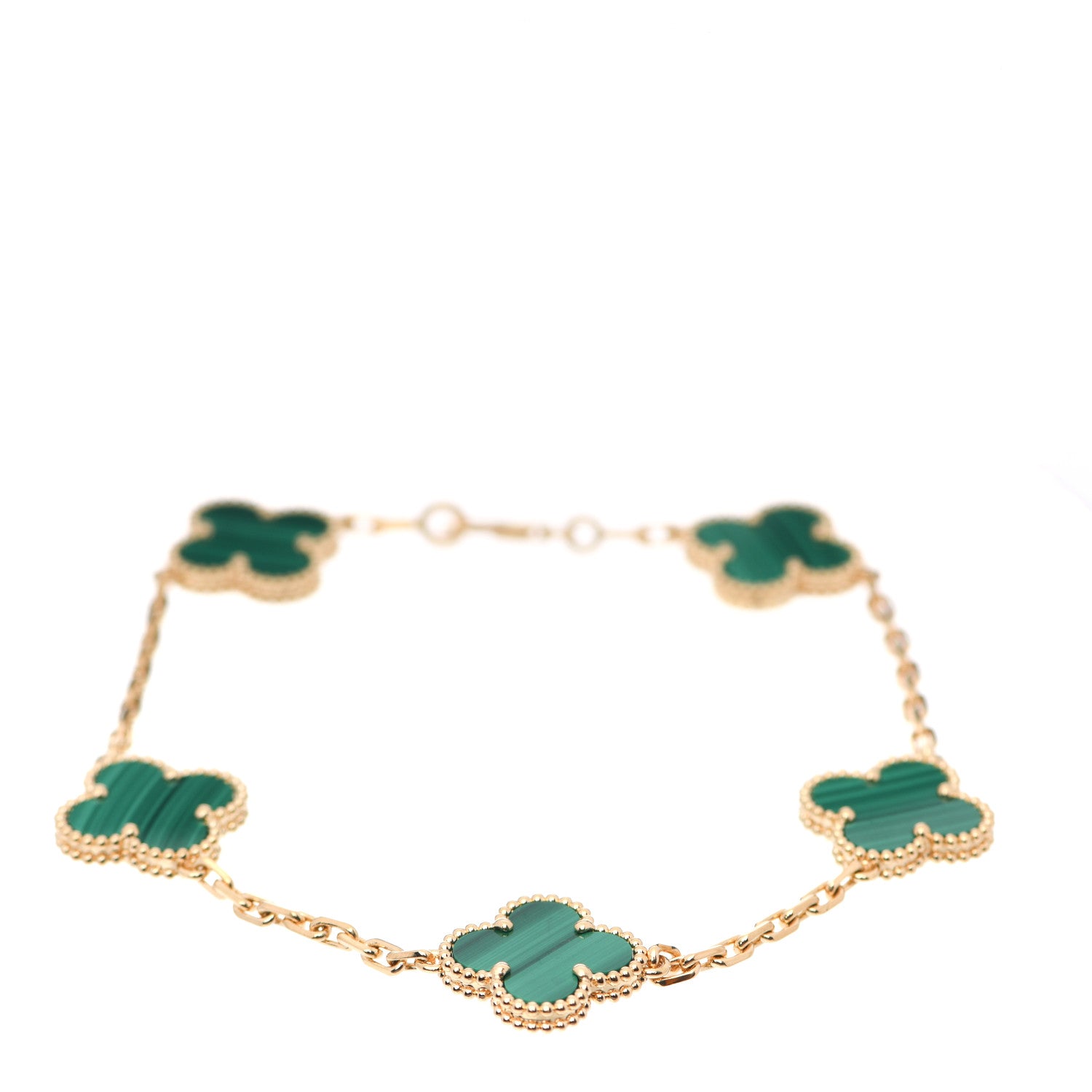 Van Cleef & Arpels 18K Yellow Gold Malachite 5 Motifs Vintage Alhambra Bracelet 1 of 6