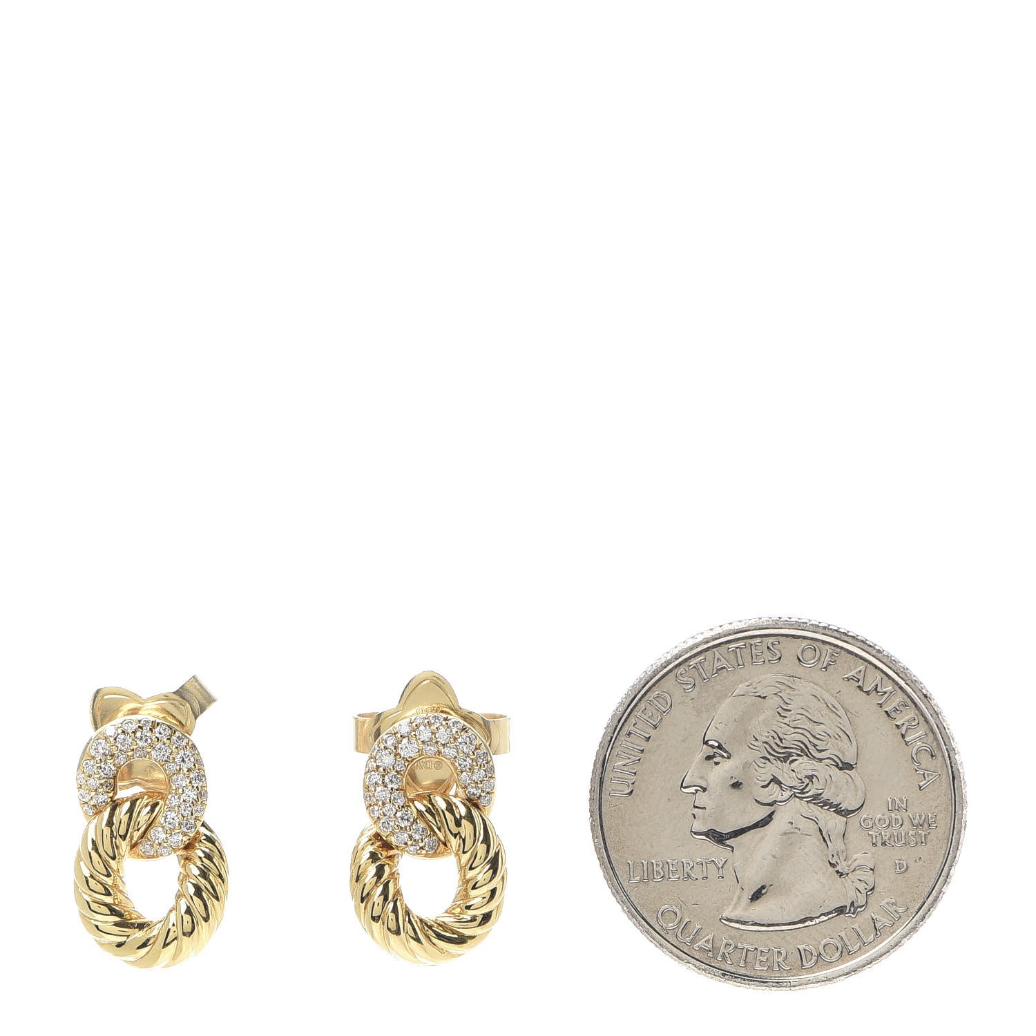 David Yurman 18K Yellow Gold Diamond Extra Small Belmont Curb Link Drop Earrings 2 of 4