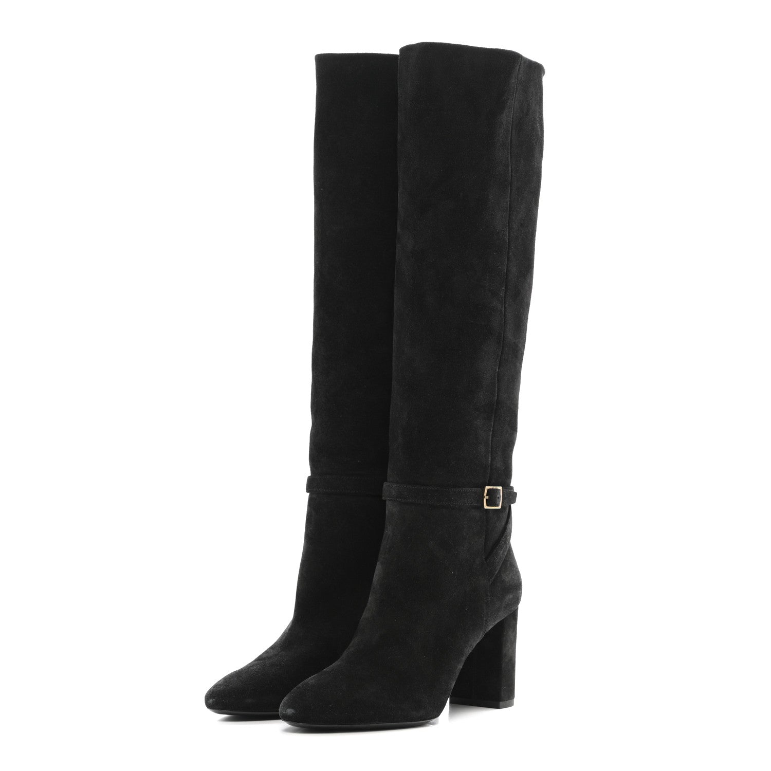 Saint Laurent Suede Lou 75 Harness Knee High Boots 39.5 Black 3 of 10