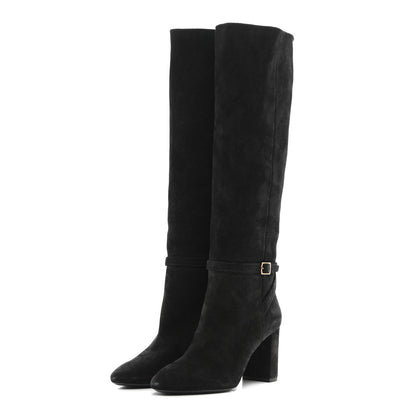 Saint Laurent Suede Lou 75 Harness Knee High Boots 39.5 Black 3 of 10