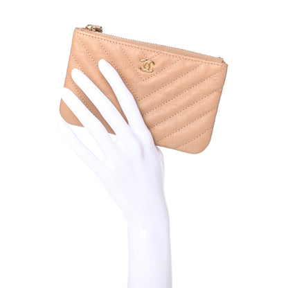 Chanel Crumpled Calfskin Chevron Quilted Small Cosmetic Case Dark Beige 2 of 9