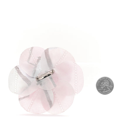 Chanel Fabric Camellia Pin Brooch Pink Grey Green Multicolor 2 of 5