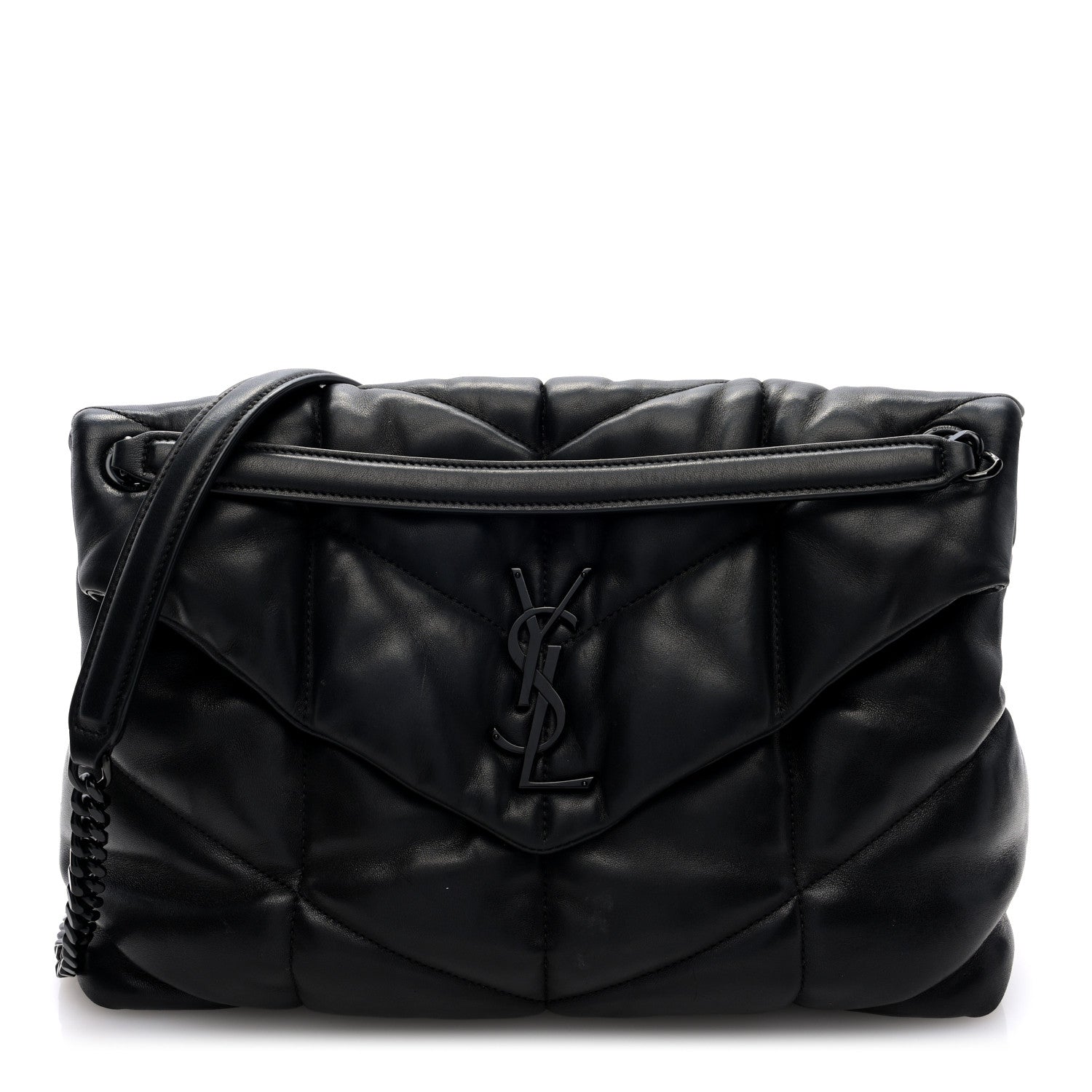 Saint Laurent Lambskin Quilted Monogram Monochrome Medium Loulou Puffer Chain Satchel Black 1 of 9