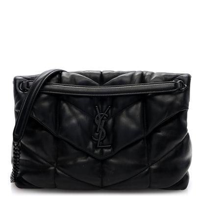 Saint Laurent Lambskin Quilted Monogram Monochrome Medium Loulou Puffer Chain Satchel Black 1 of 9
