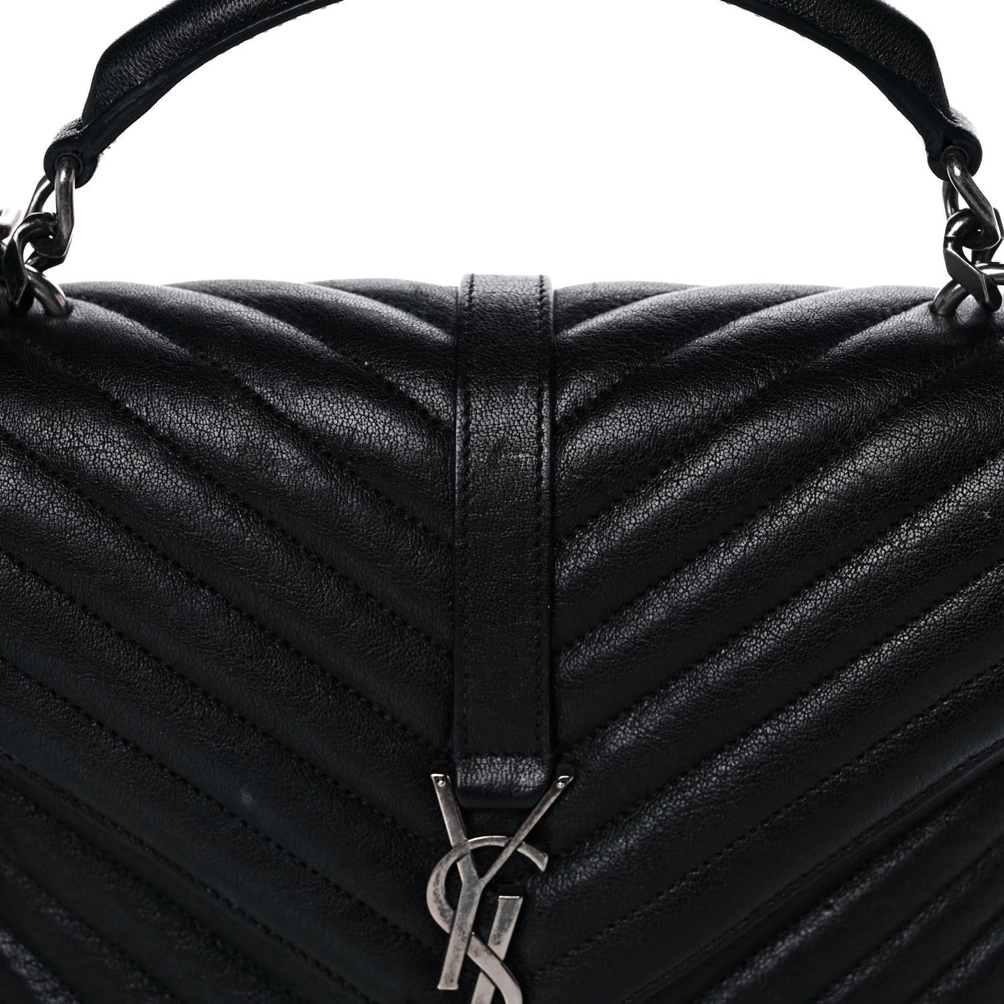 Sheepskin Matelasse Chevron Monogram Medium College Bag Black