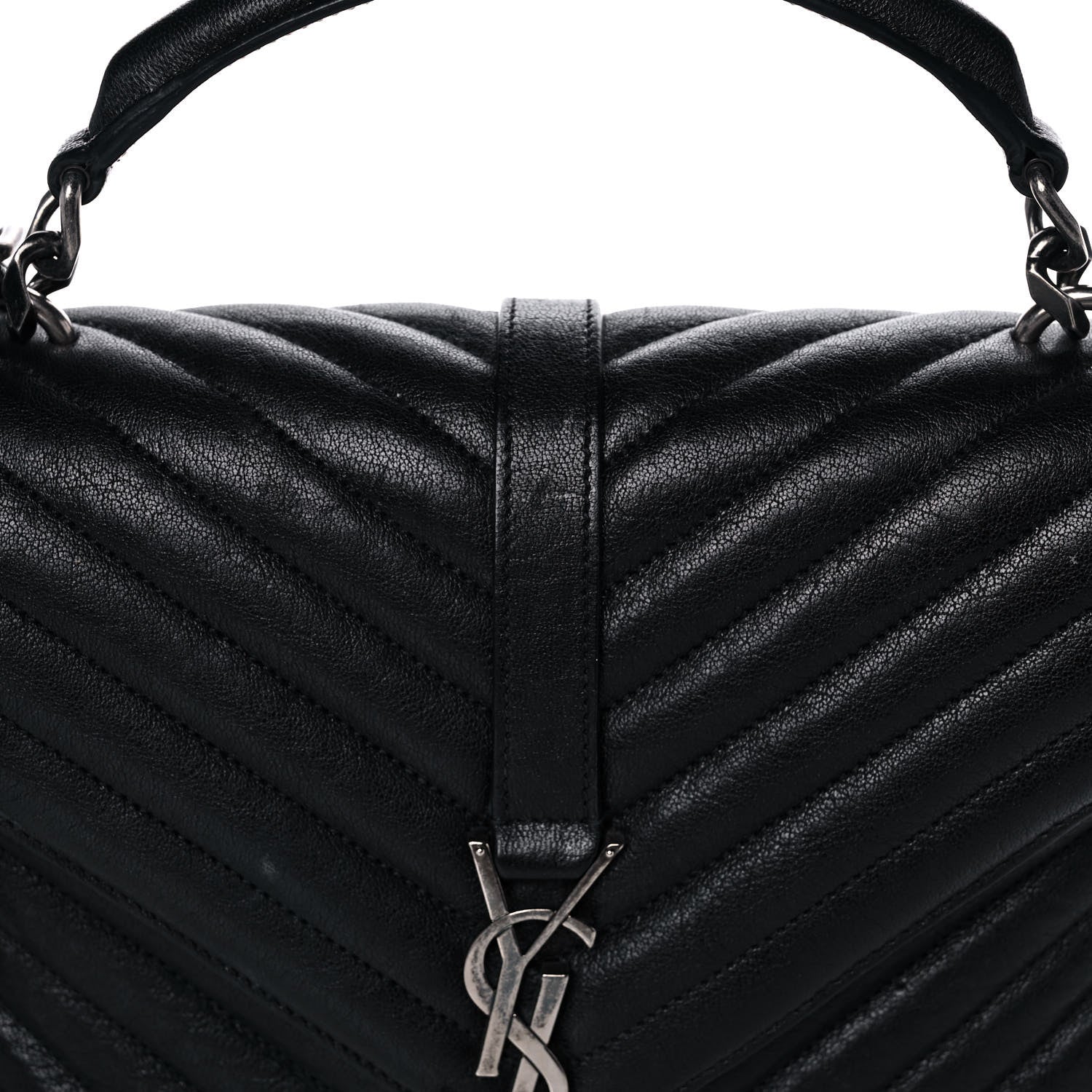 Saint Laurent Sheepskin Matelasse Chevron Monogram Medium College Bag Black 13 of 16