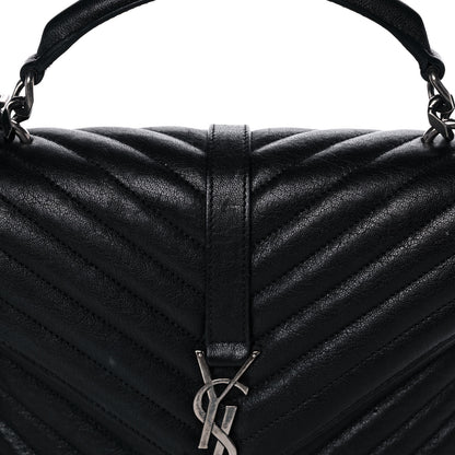 Saint Laurent Sheepskin Matelasse Chevron Monogram Medium College Bag Black 13 of 16
