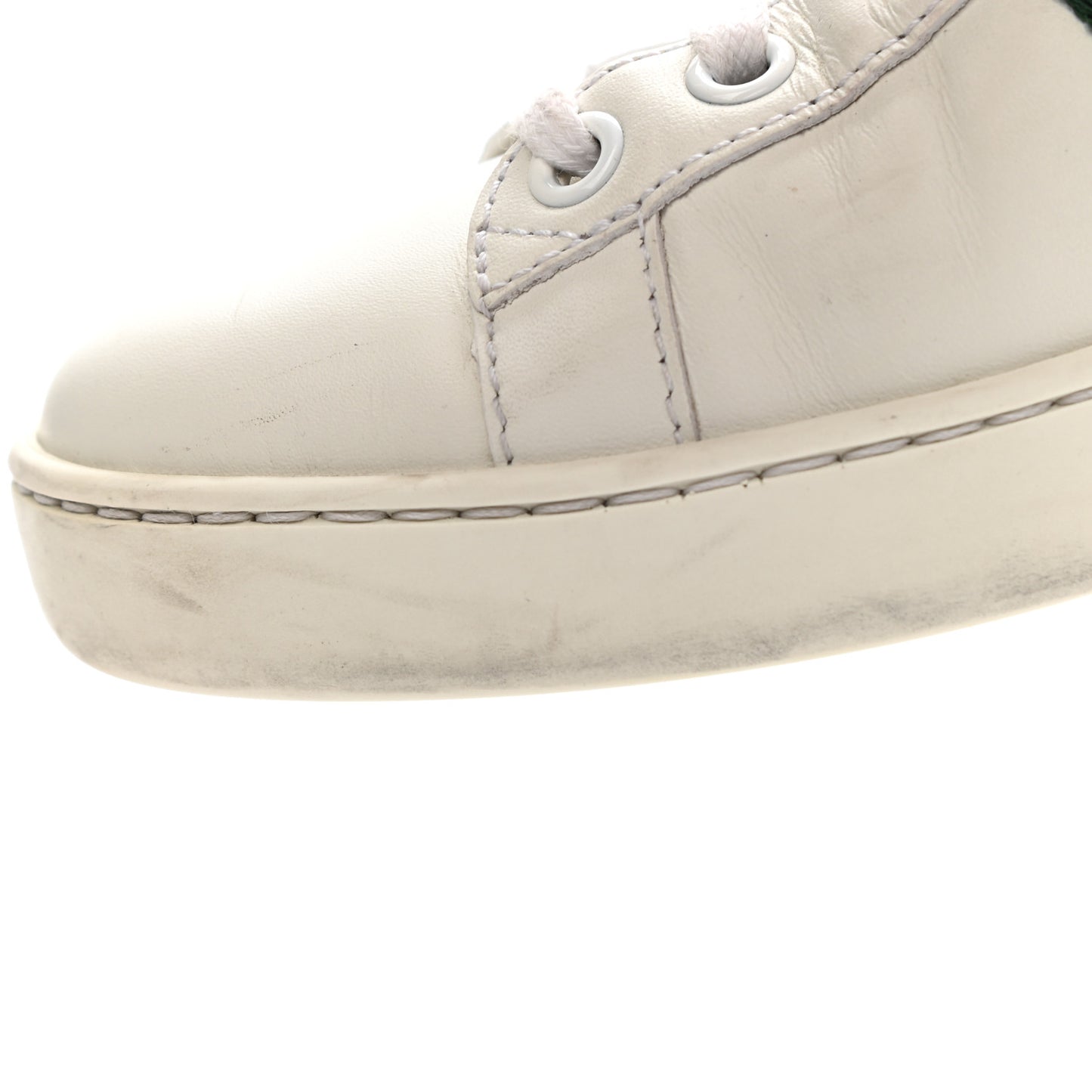 Calfskin Web Bee Embroidered Womens Ace Sneakers 38 White Green