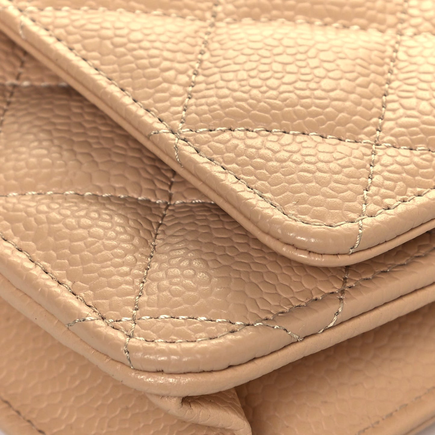 Caviar Quilted Wallet On Chain WOC Beige