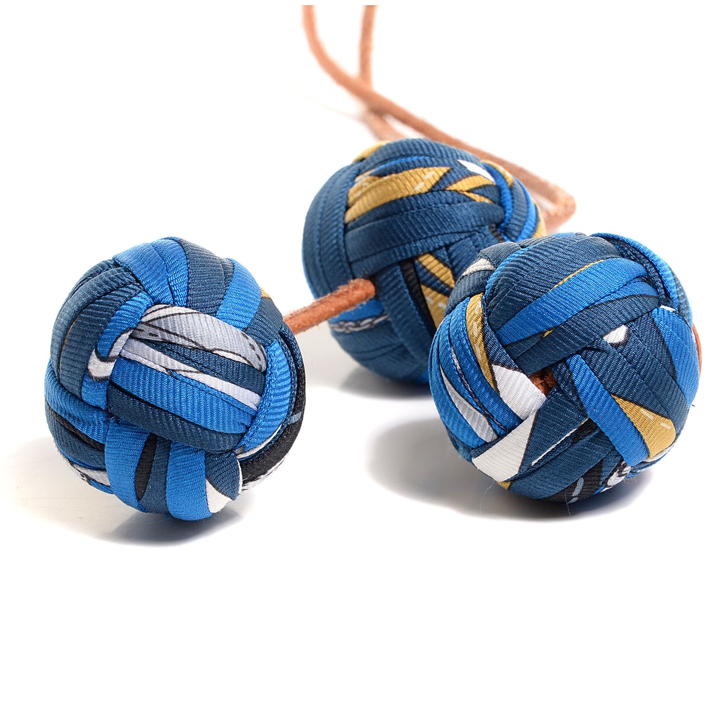 Silk Et Cuir Pompons Bag Charm Bleu Cobalt