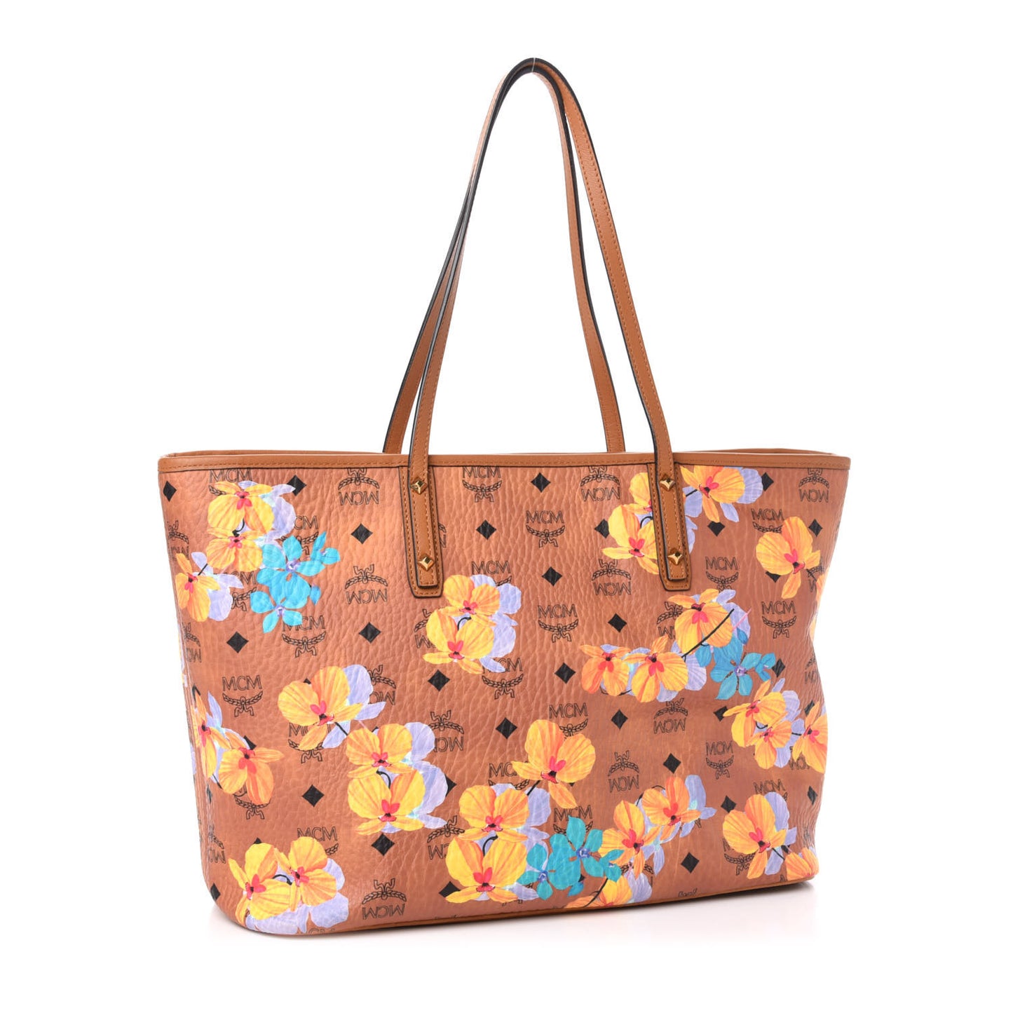 Visetos Floral Print Medium Essential Zip Top Shopper Tote Cognac