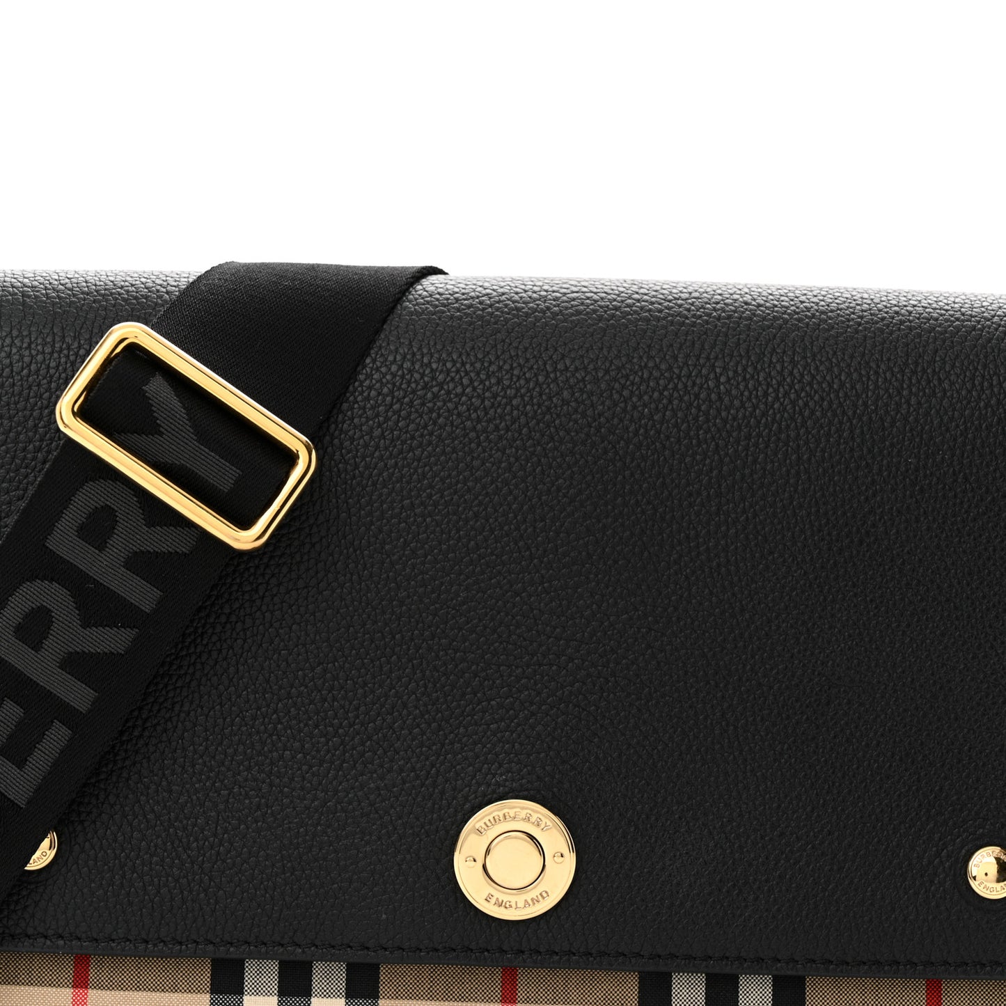 Grainy Calfskin Vintage Check Note Crossbody Bag Black