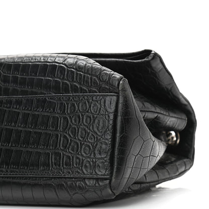 Saint Laurent Calfskin Crocodile Embossed West Hollywood Monogram Fold-Over Bag 9 of 9