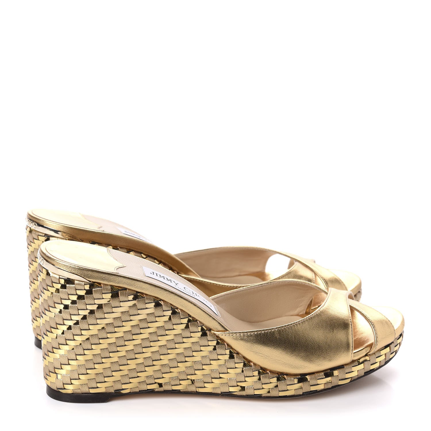 Jimmy Choo Metallic Nappa Woven Almer 80 Wedge Sandals 41 Gold 4 of 10