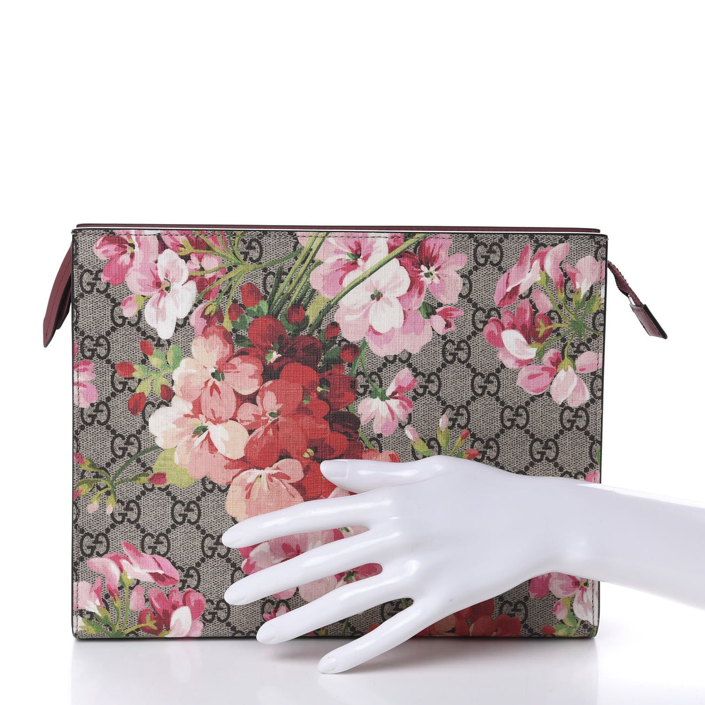 GG Supreme Monogram Blooms Large Cosmetic Case Beige Multicolor Dry Rose