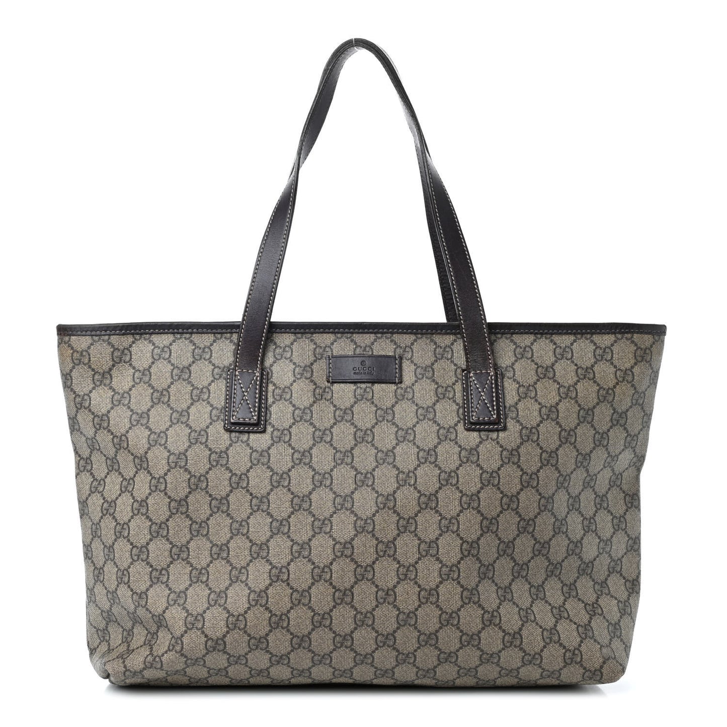 GG Supreme Monogram Medium Zippered Shopping Tote Dark Brown