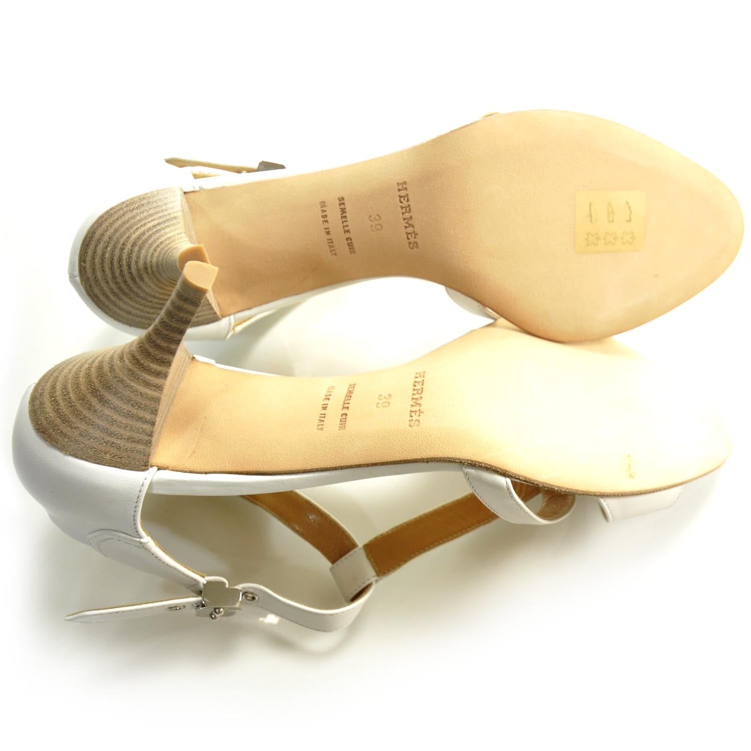 Hermes Leather T Strap Sandals 39 White 5 of 7