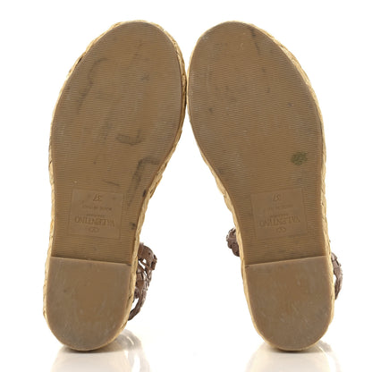 Valentino Garavani Pebbled Calfskin VLogo Ankle Wrap Espadrille 45/90mm Platform Wedge Sandals 37.5 Poudre 6 of 9
